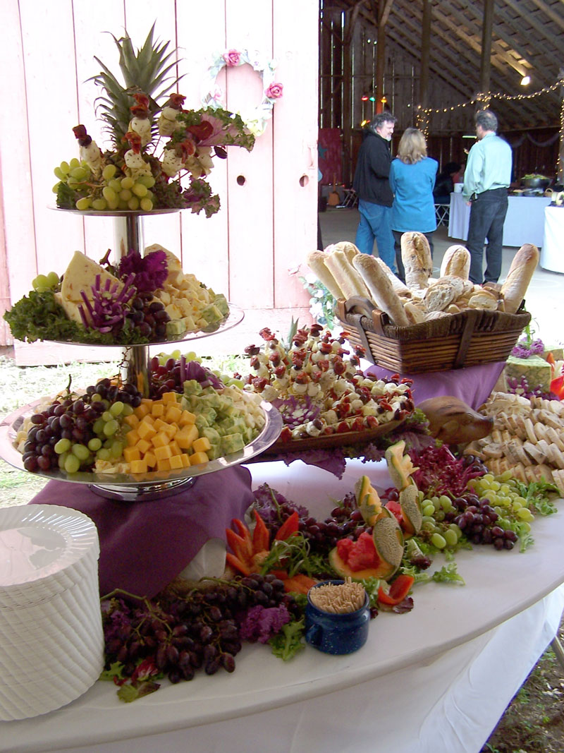 cheese, bread and fruit display