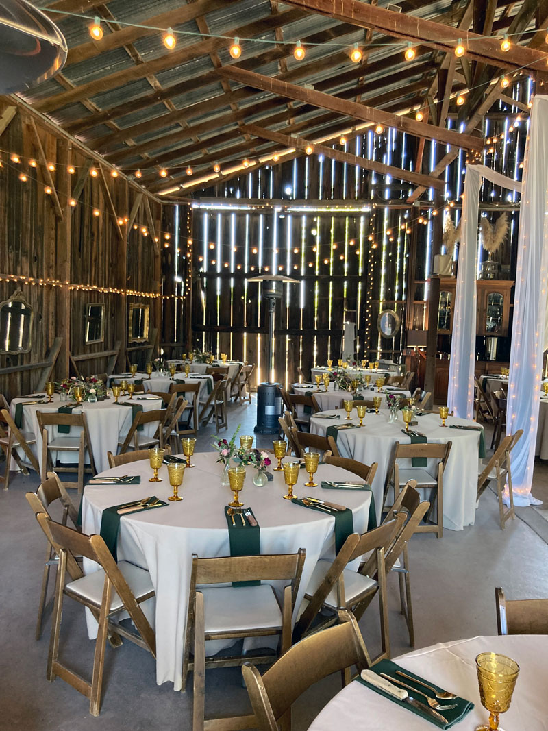 Inside of barn decorated for an event